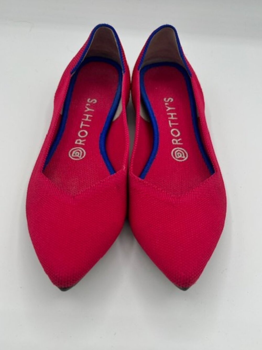 Rothy’s The Point Hot Pink Fuchsia Blue Trim Flats Women’s Size 9